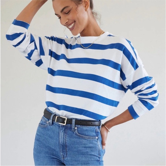 AYR The Early Mornings Tee Blue Striped Small - Picture 1 of 5